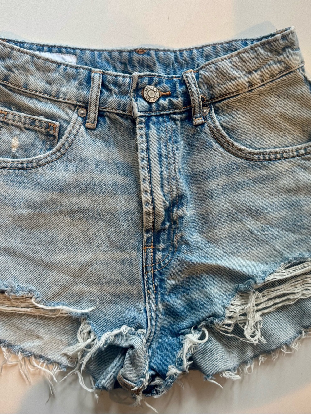 Zara Light Blue Distressed Denim Cutoff Shorts